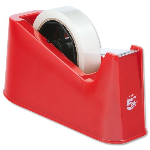 5 Star Office Tape Dispenser Desktop Weighted Non-slip Roll Capacity 25mm Width 75m Length Max Red